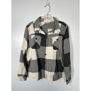 Woolrich Buffalo Check Flannel Shirt‎ Jacket Gray Cream Plaid Cotton Large